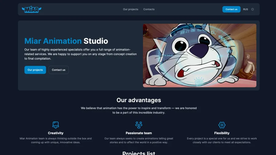 Превью сайта: Анимационная студия «Miar Studio»